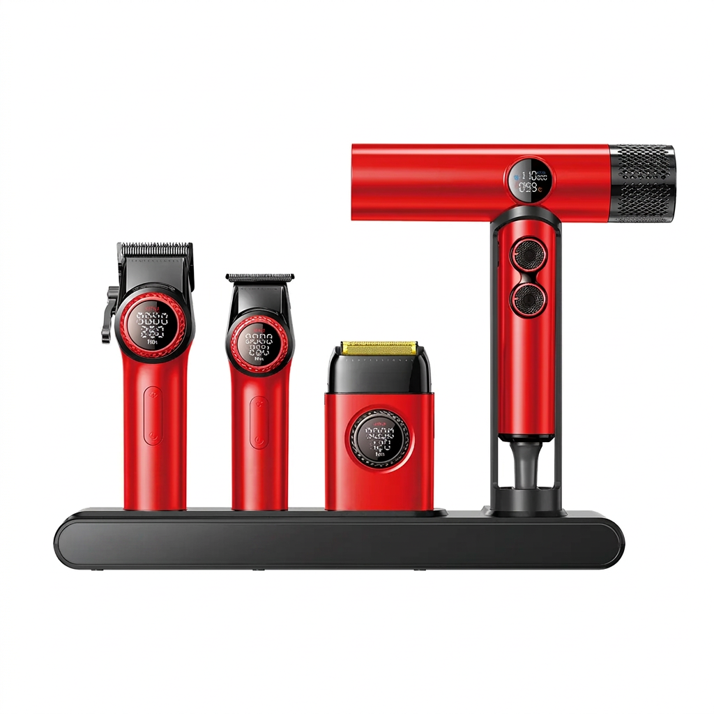 Professional Barber 4-in-1 Set with Hair Clipper, Trimmer & Dryer