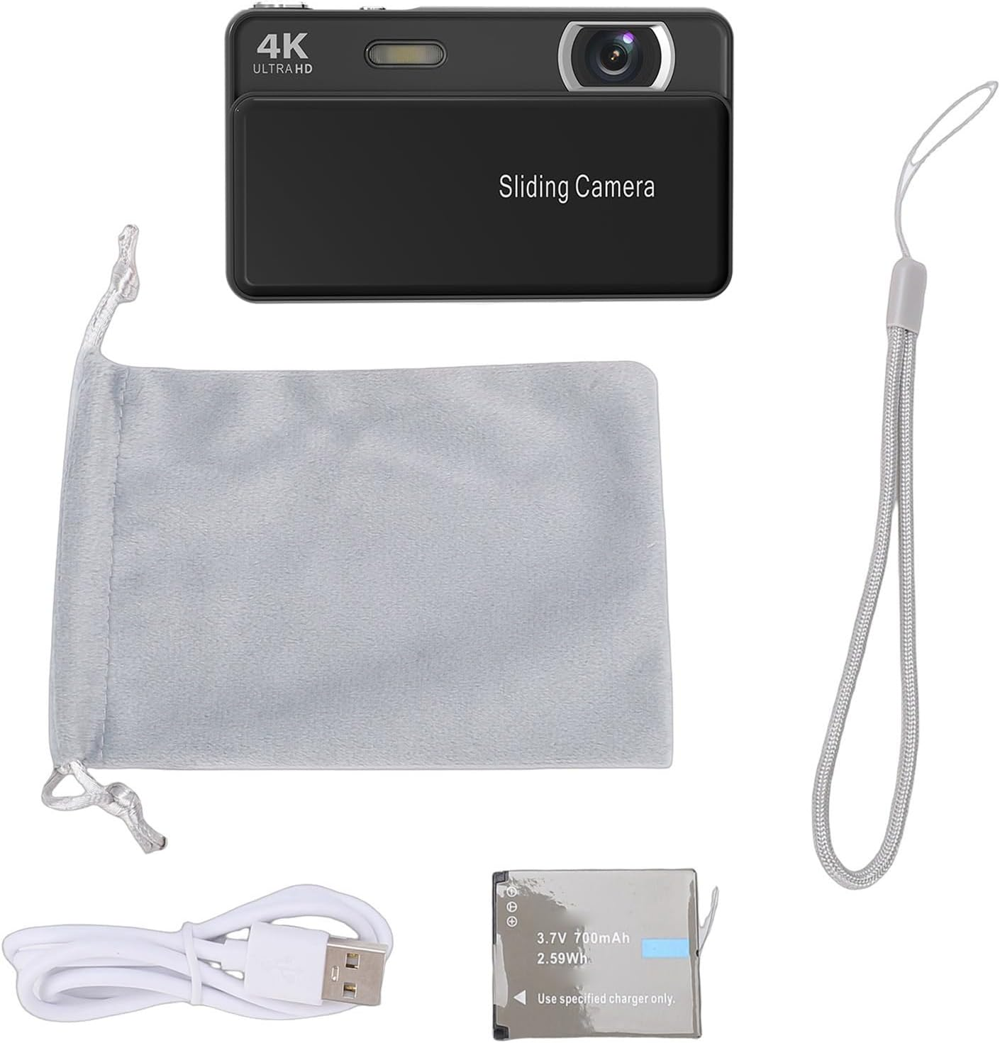 Digital Camera, 64MP HD Autofocus 4K Retro Sliding Camera, 16X Digital Zoom CCD Cameras with 2.8 Inch Screen for Teens Adult Beginner (Silver)