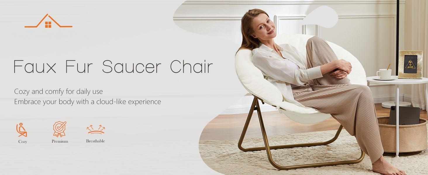 Faux Fur Saucer Chair, Cozy Foldable Plush Lounge Chair, Modern Soft Accent Seat for Living Room Bedroom Dorm