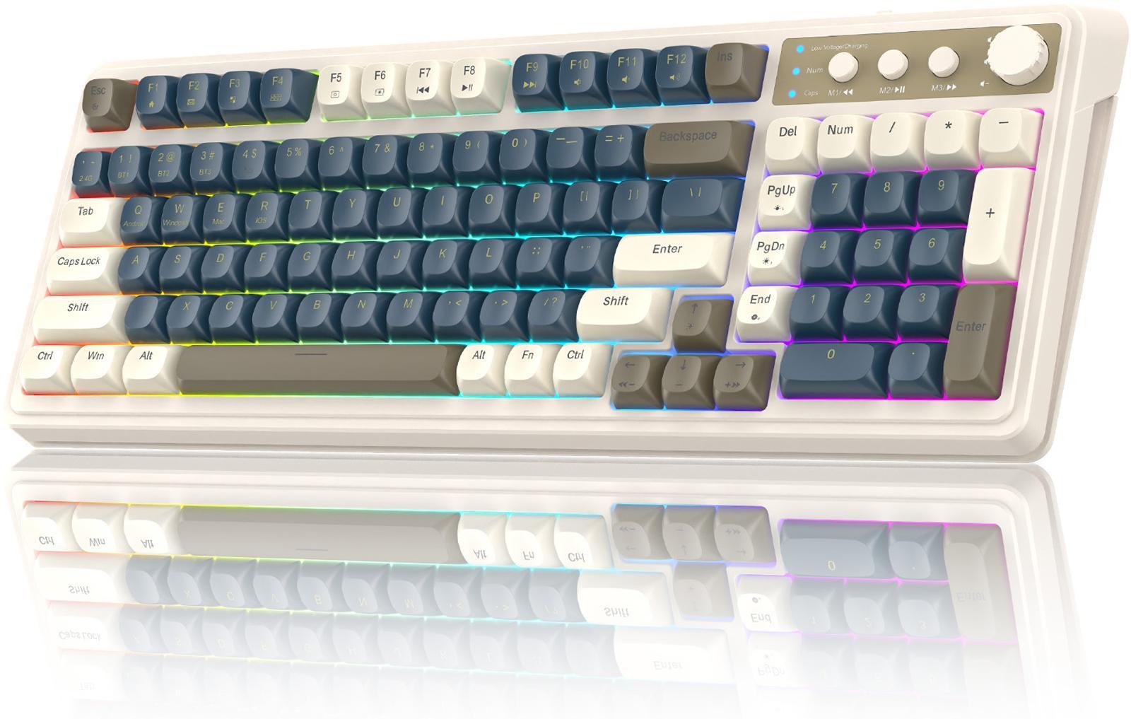 [Restock]AULA S99 Key Keyboard, Tri-Mode Bluetooth/2.4GHz/USB-C Cute Creamy Gaming Keyboard with Number Pad RGB Backlit, Media Knob Custom for MAC Xbox PC Gamer Valentine's Day gift S99 Keyboard Fixed Keycaps & Switches (Non-Replaceable)