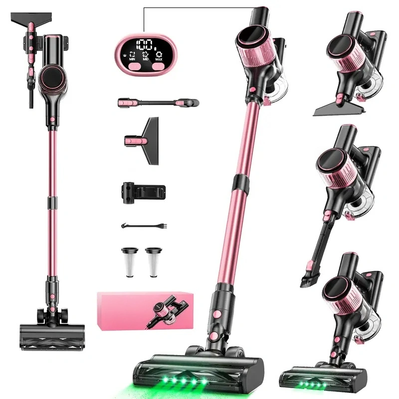 Lightweight 450W Cordless Vacuum Cleaner, 33KPa Suction Stick Vacuum with Real-Time LED Display, Multi Attachments for Whole House Cleaning