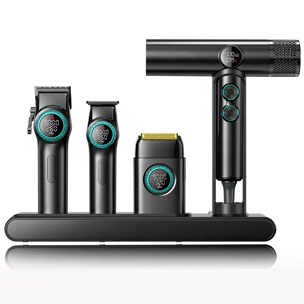 Professional Barber 4-in-1 Set with Hair Clipper, Trimmer & Dryer