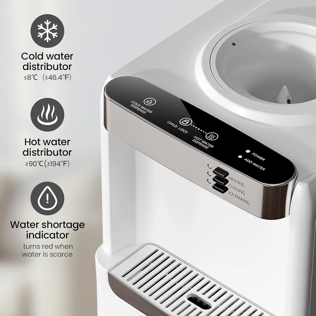  3-In-1 Water Dispenser with Built-In Ice Maker, Water Cooler Dispenser