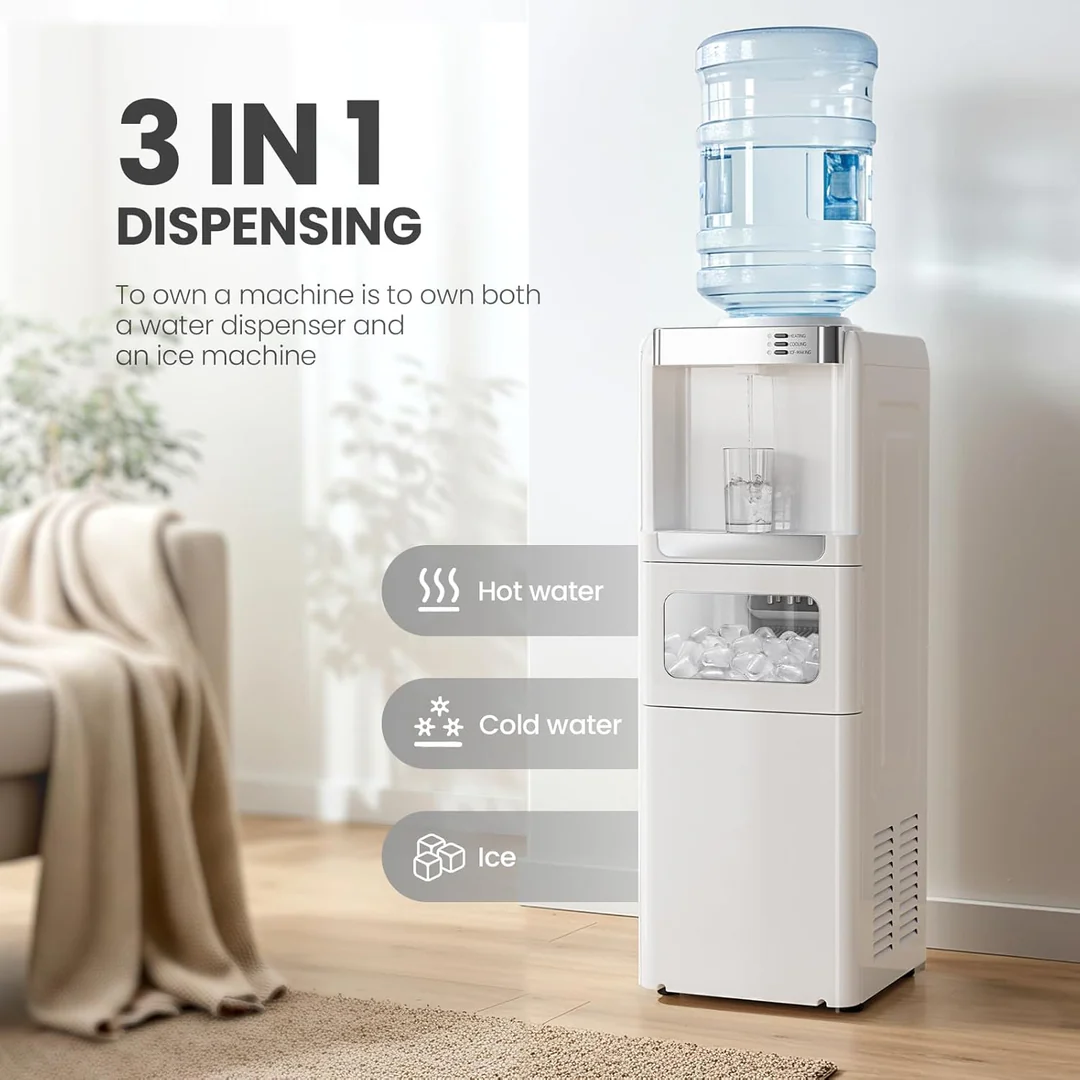  3-In-1 Water Dispenser with Built-In Ice Maker, Water Cooler Dispenser