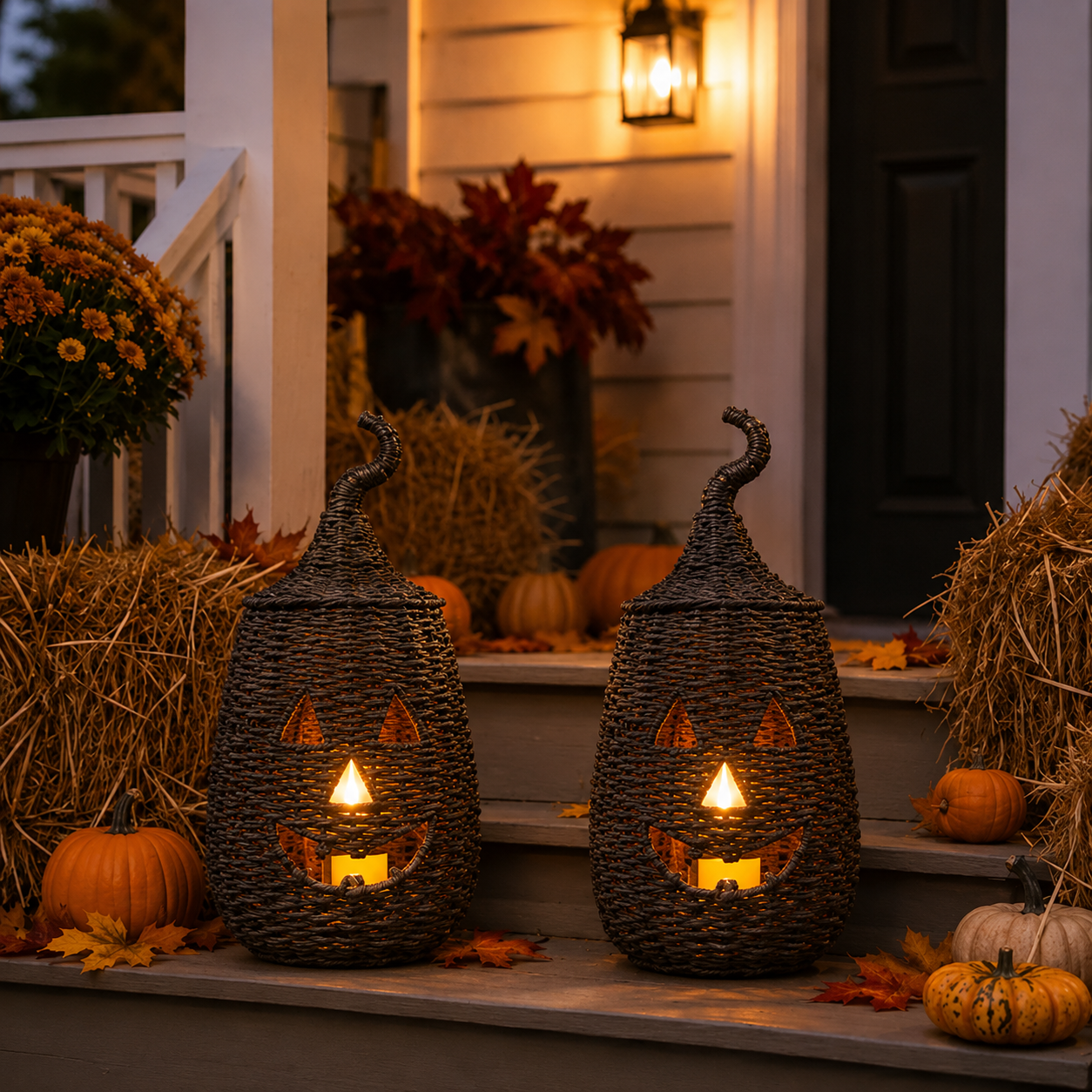 Rustic Woven Rattan Pumpkin Candle Holder – Hand-Woven Halloween Pumpkin Lantern