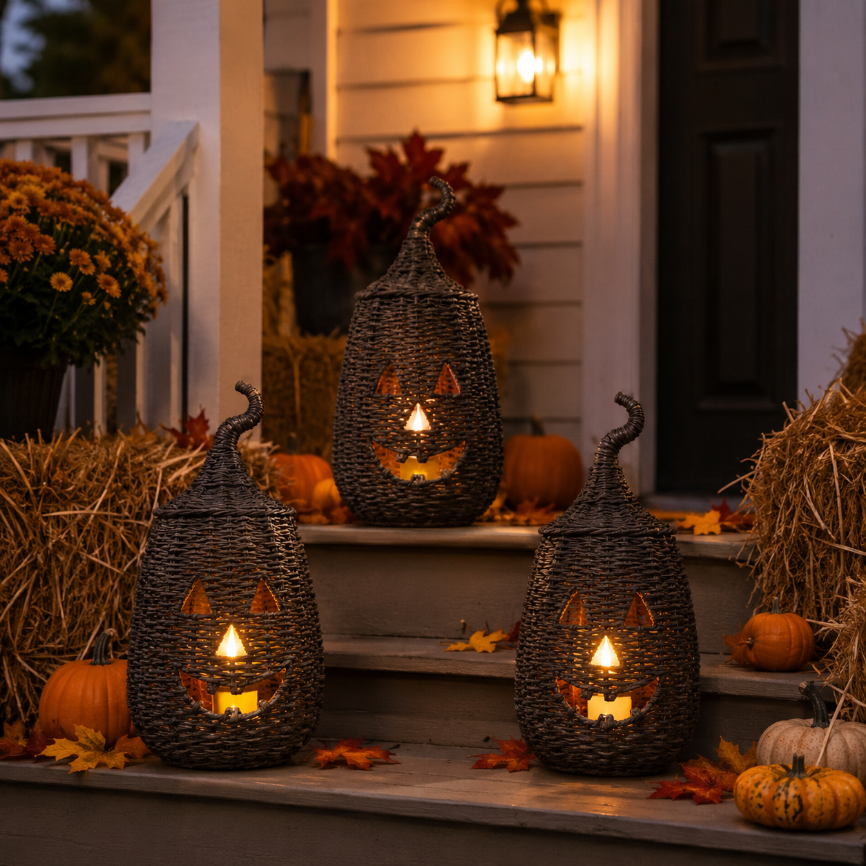 Rustic Woven Rattan Pumpkin Candle Holder – Hand-Woven Halloween Pumpkin Lantern