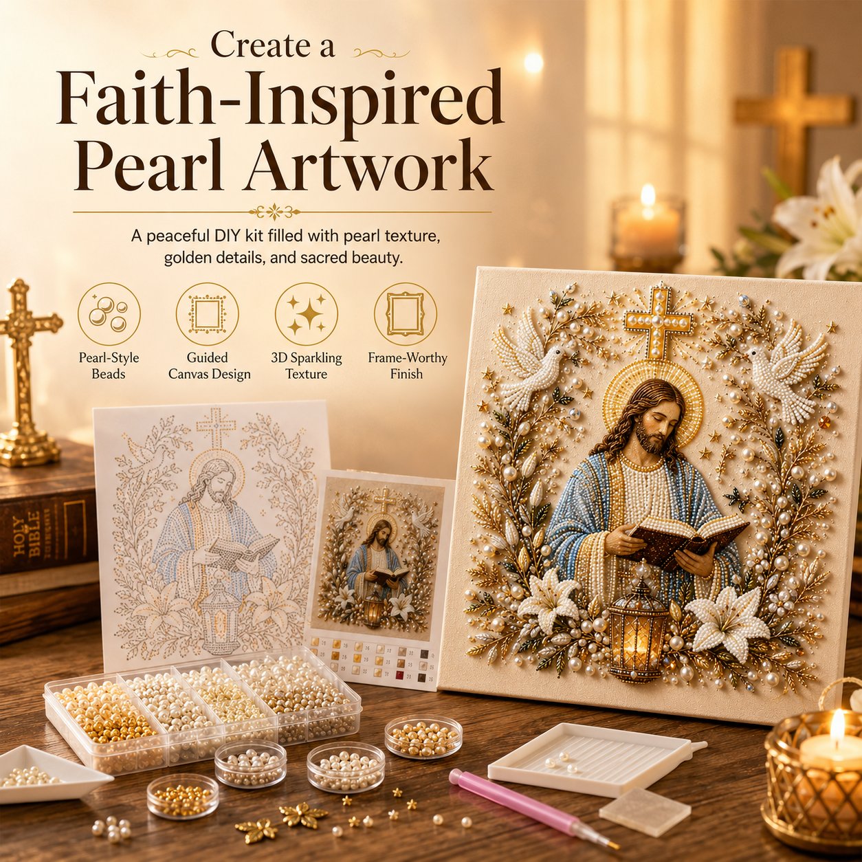 🔥 Last Day 75% OFF – ✝️ DIY Jesus Pearl Art Kit | 3D Pearl-Style Christian Artwork for Prayer Corners & Faith Gifts (📦Buy 3 Free Shipping)