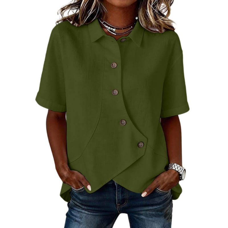 Women's collared irregular shirt | Loose fit, slimming, short-sleeved casual and versatile top