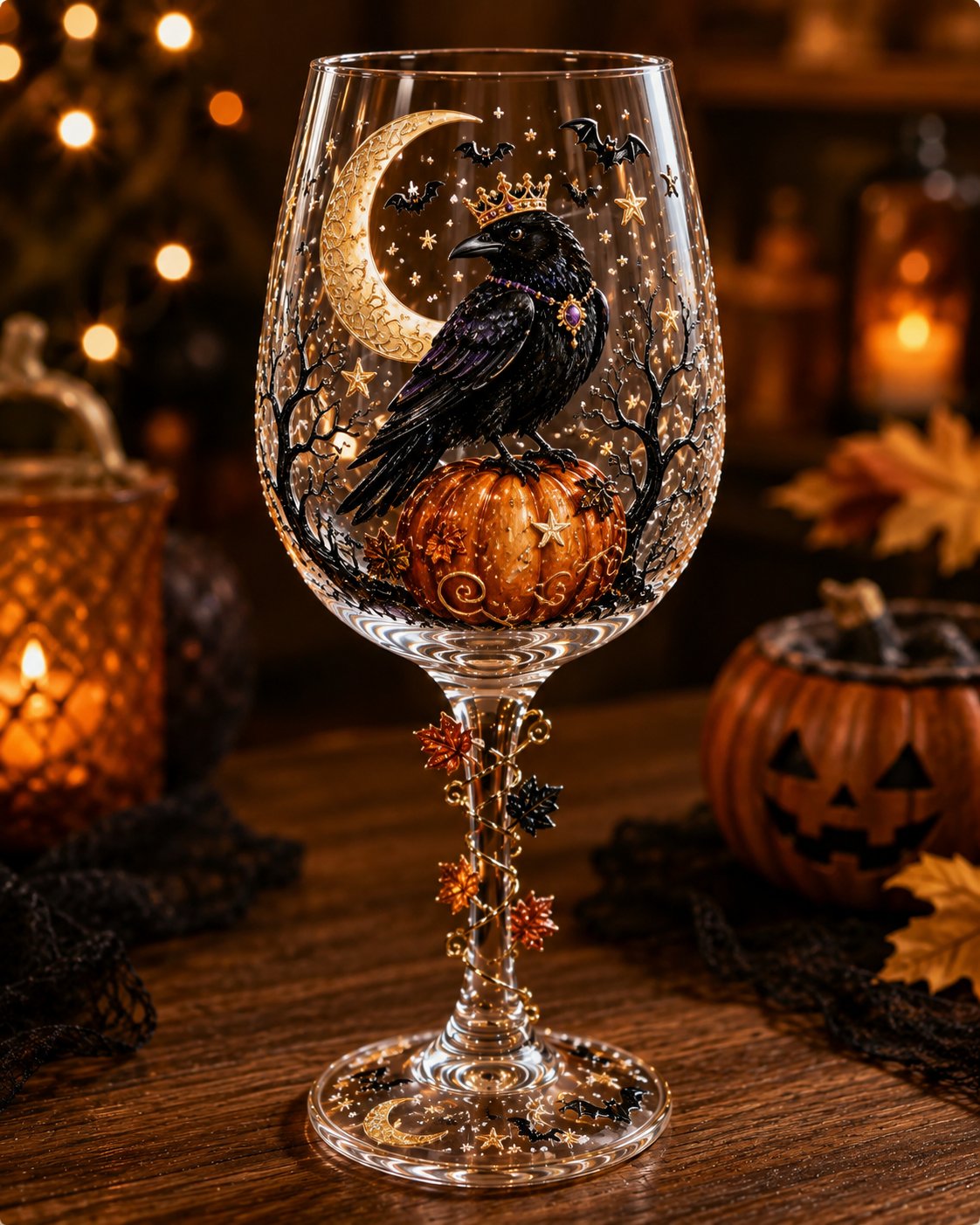 Midnight Raven Halloween goblet close-up