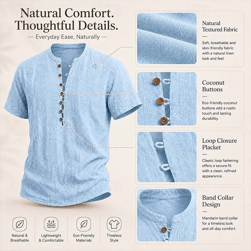 🔥 Limited-Time 50% Off – Men’s Lightweight Textured Henley Summer Shirt