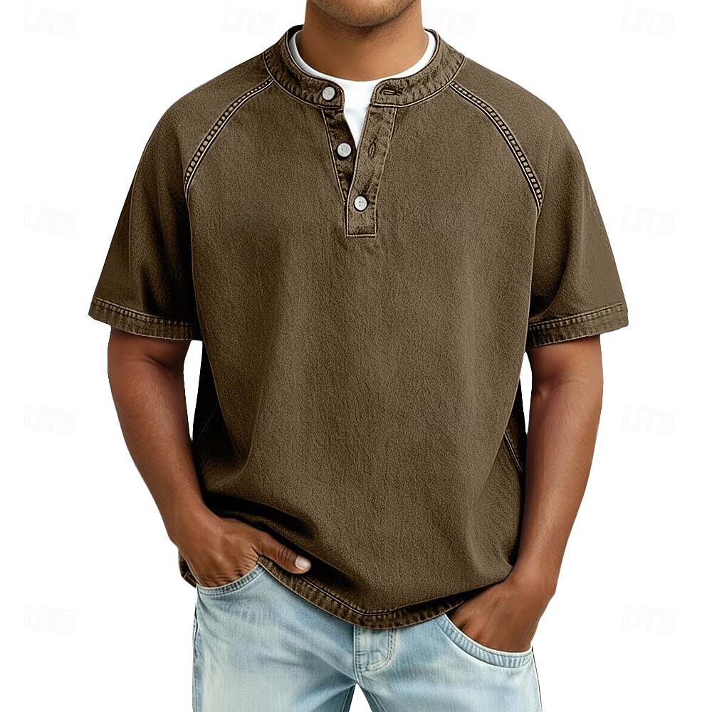 🔥 Limited-Time 50% Off – Men’s Vintage Washed Short Sleeve Henley Shirt