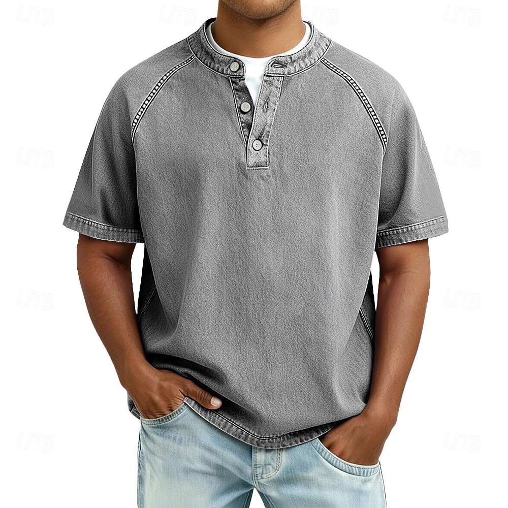 🔥 Limited-Time 50% Off – Men’s Vintage Washed Short Sleeve Henley Shirt