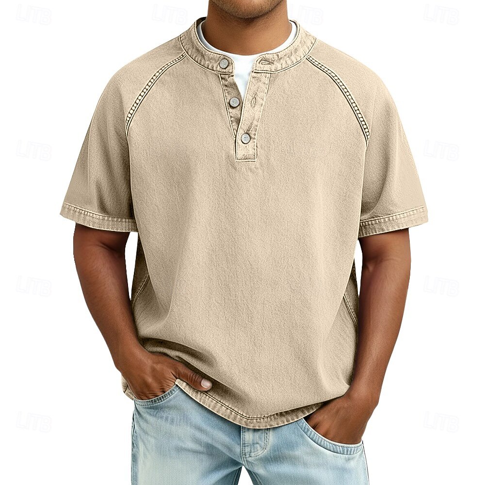 🔥 Limited-Time 50% Off – Men’s Vintage Washed Short Sleeve Henley Shirt