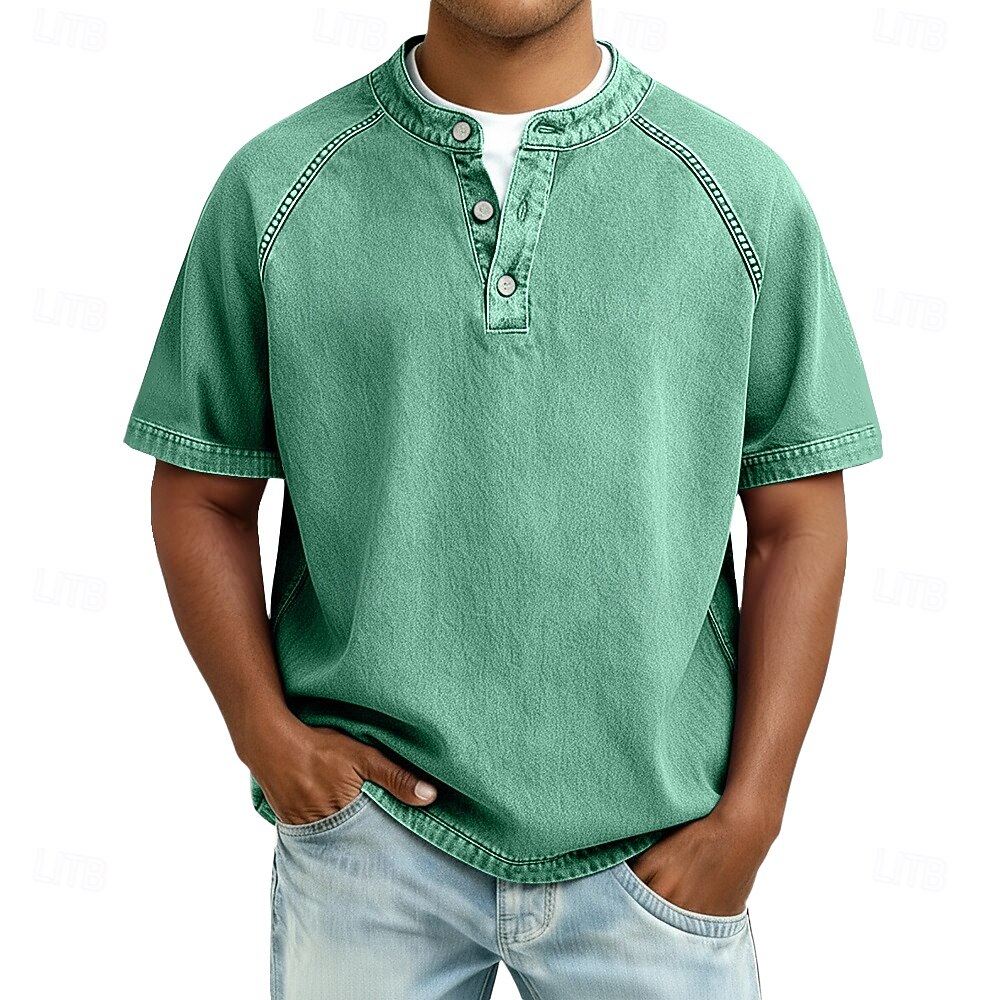 🔥 Limited-Time 50% Off – Men’s Vintage Washed Short Sleeve Henley Shirt