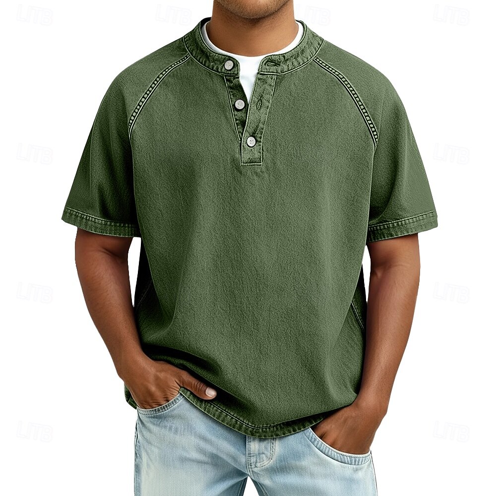 🔥 Limited-Time 50% Off – Men’s Vintage Washed Short Sleeve Henley Shirt