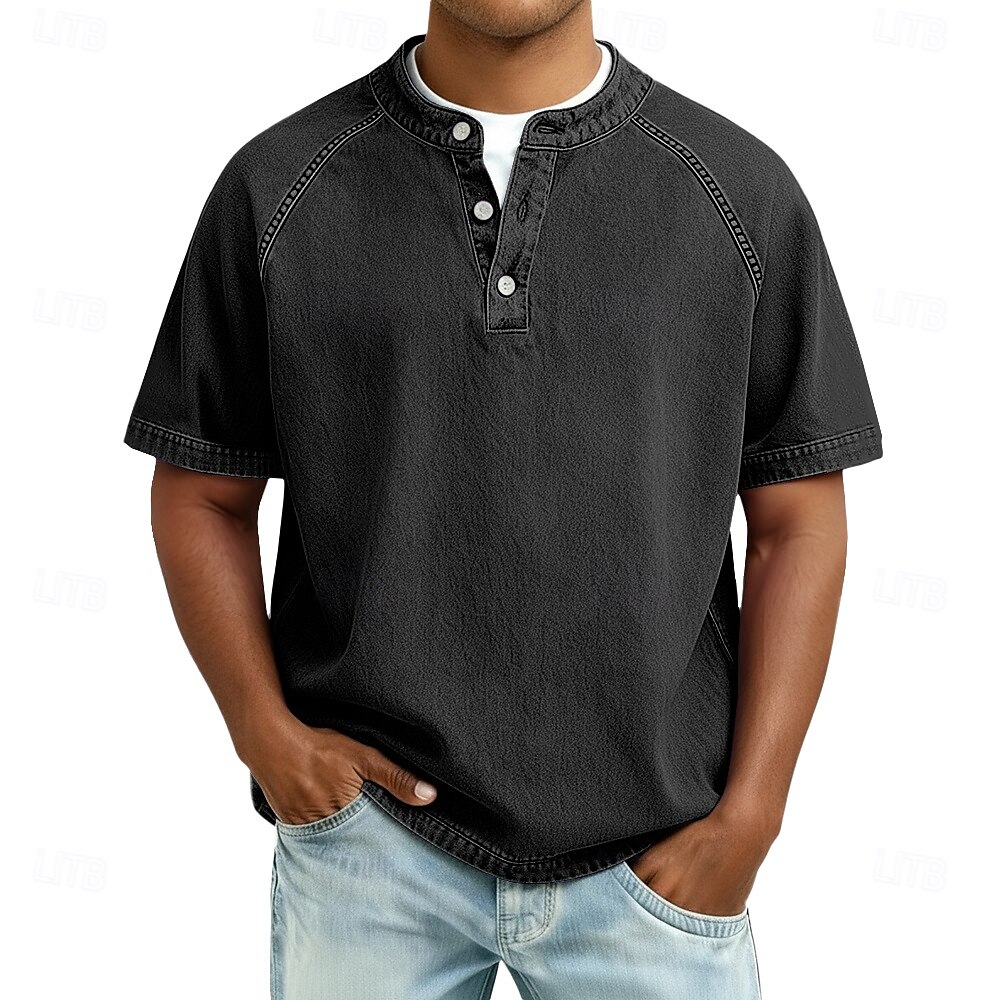 🔥 Limited-Time 50% Off – Men’s Vintage Washed Short Sleeve Henley Shirt