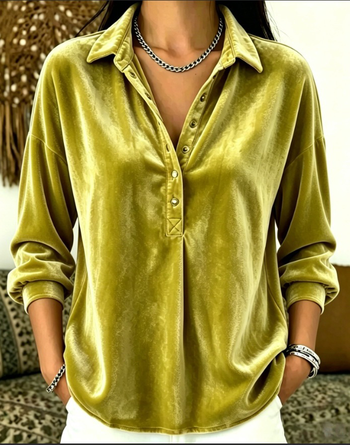 Women's Silky Satin Long-Sleeved Shirt | Luxurious Workwear, Loose Fit and Slimming