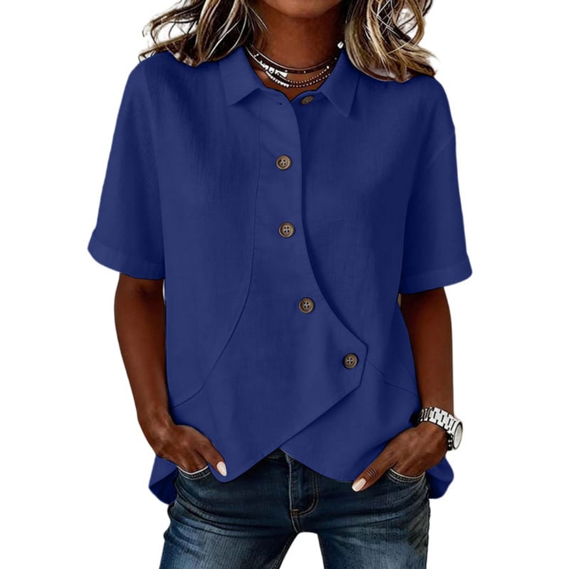 Women's collared irregular shirt | Loose fit, slimming, short-sleeved casual and versatile top