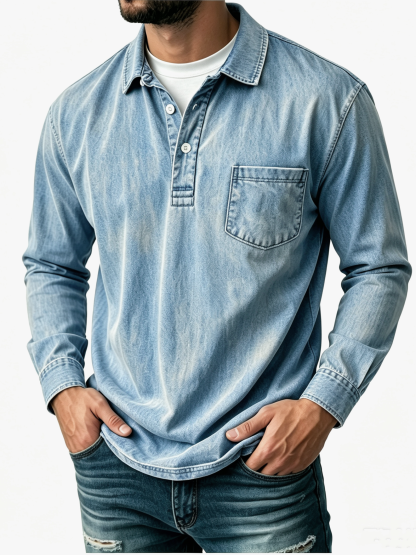 Herren-Freizeit-Poloshirt aus gewaschener Baumwoll-Leinen-Mischung