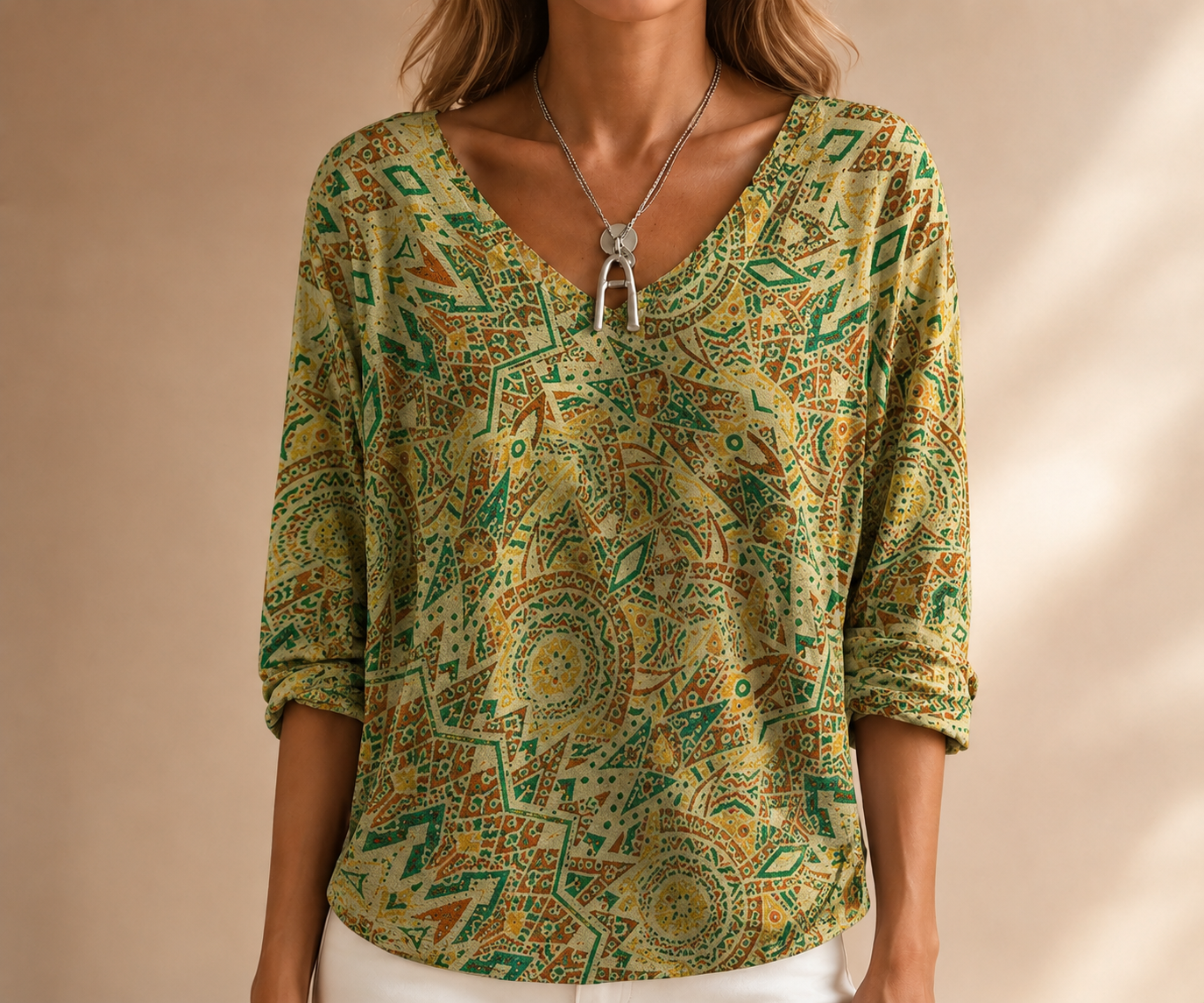 Vintage karierte Damenbluse mit V-Ausschnitt und Halbarm