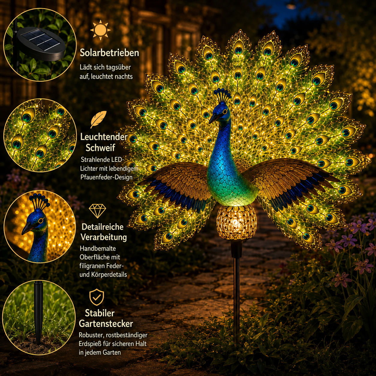 🔥 NUR HEUTE: 60 % RABATT 🦚 Solarbetriebene Pfauen-Gartenskulptur