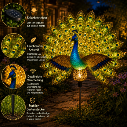 🔥 NUR HEUTE: 60 % RABATT 🦚 Solarbetriebene Pfauen-Gartenskulptur