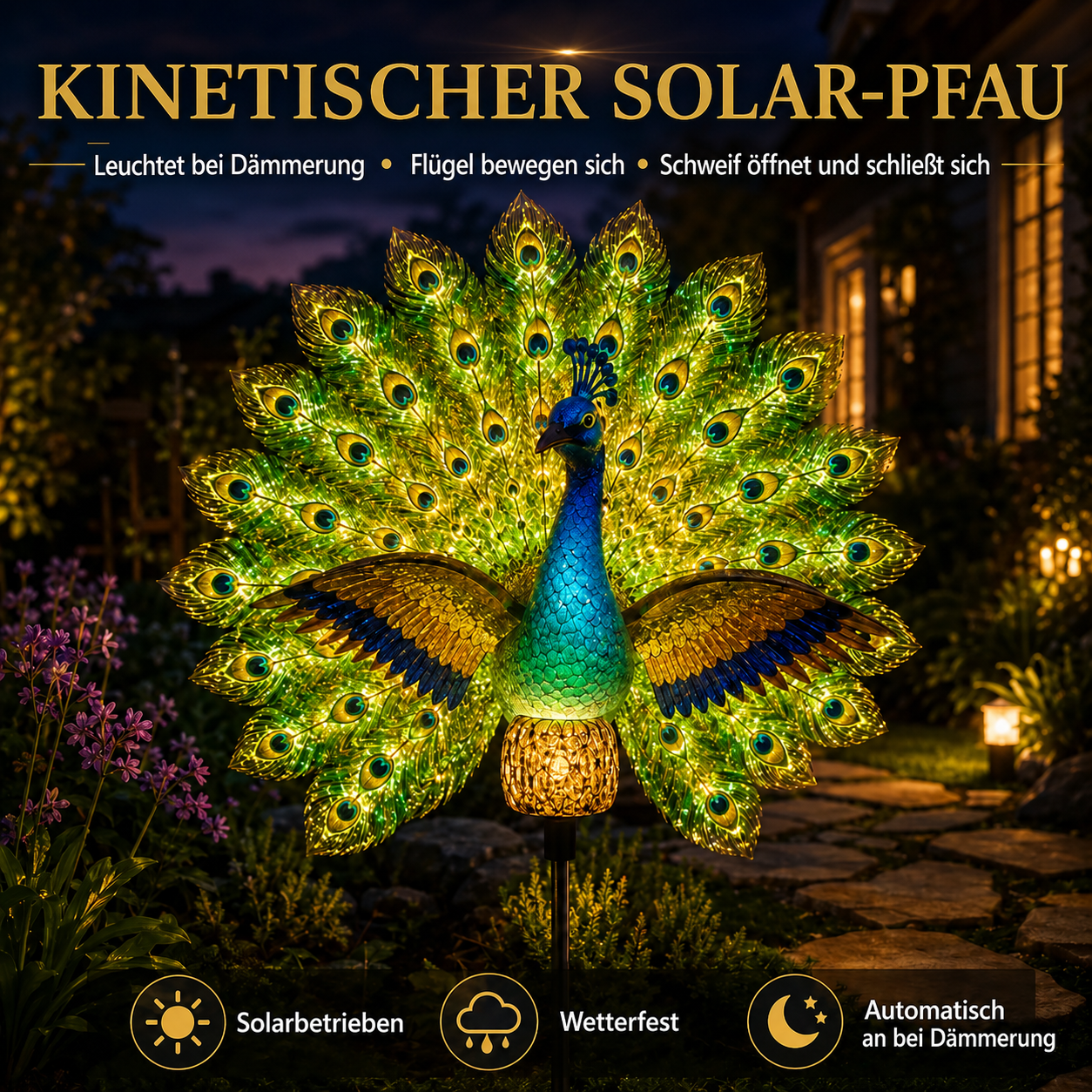 🔥 NUR HEUTE: 60 % RABATT 🦚 Solarbetriebene Pfauen-Gartenskulptur