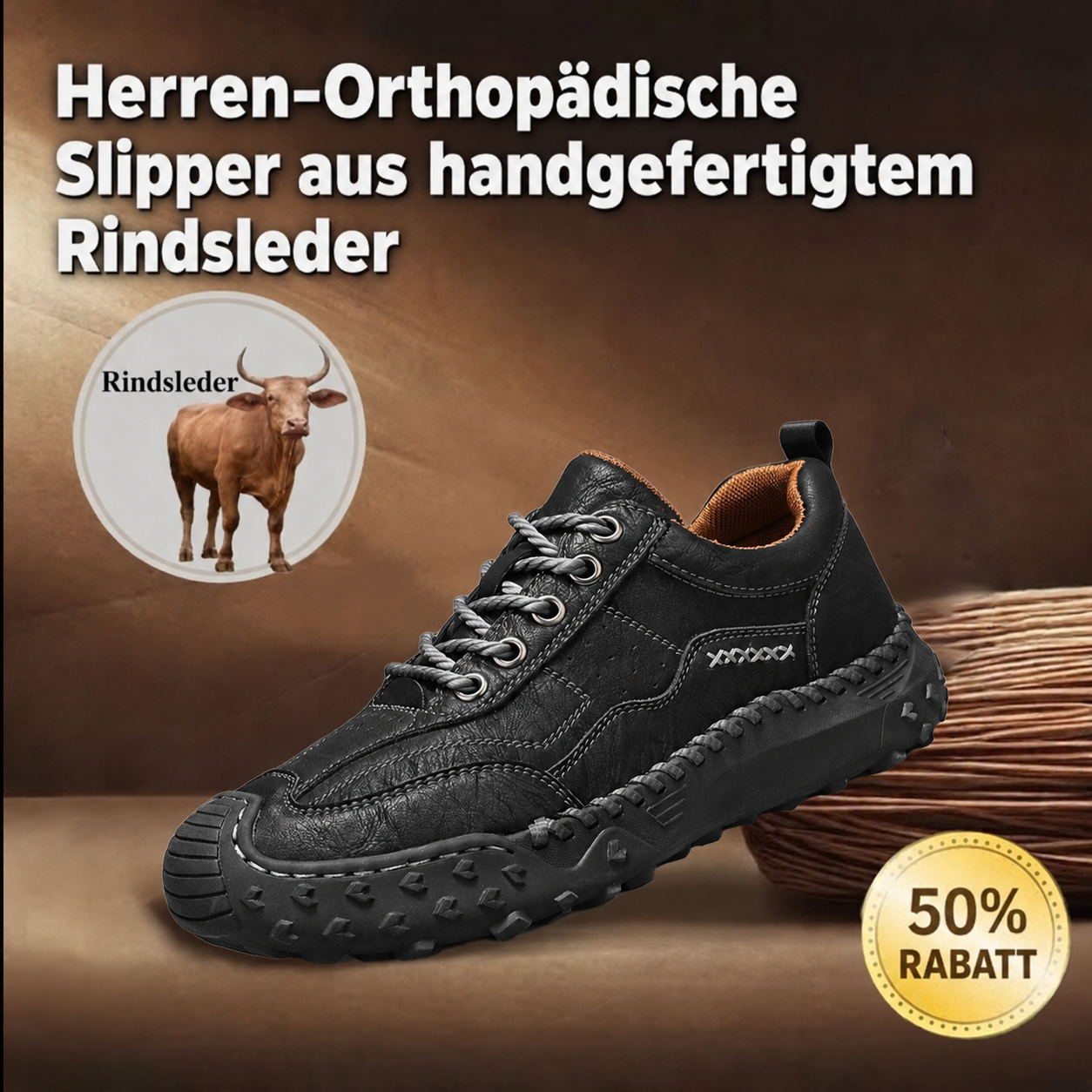 ⏰ 50 % RABATT – Herren-Orthopädieschuhe aus echtem Leder mit rutschfester Sohle