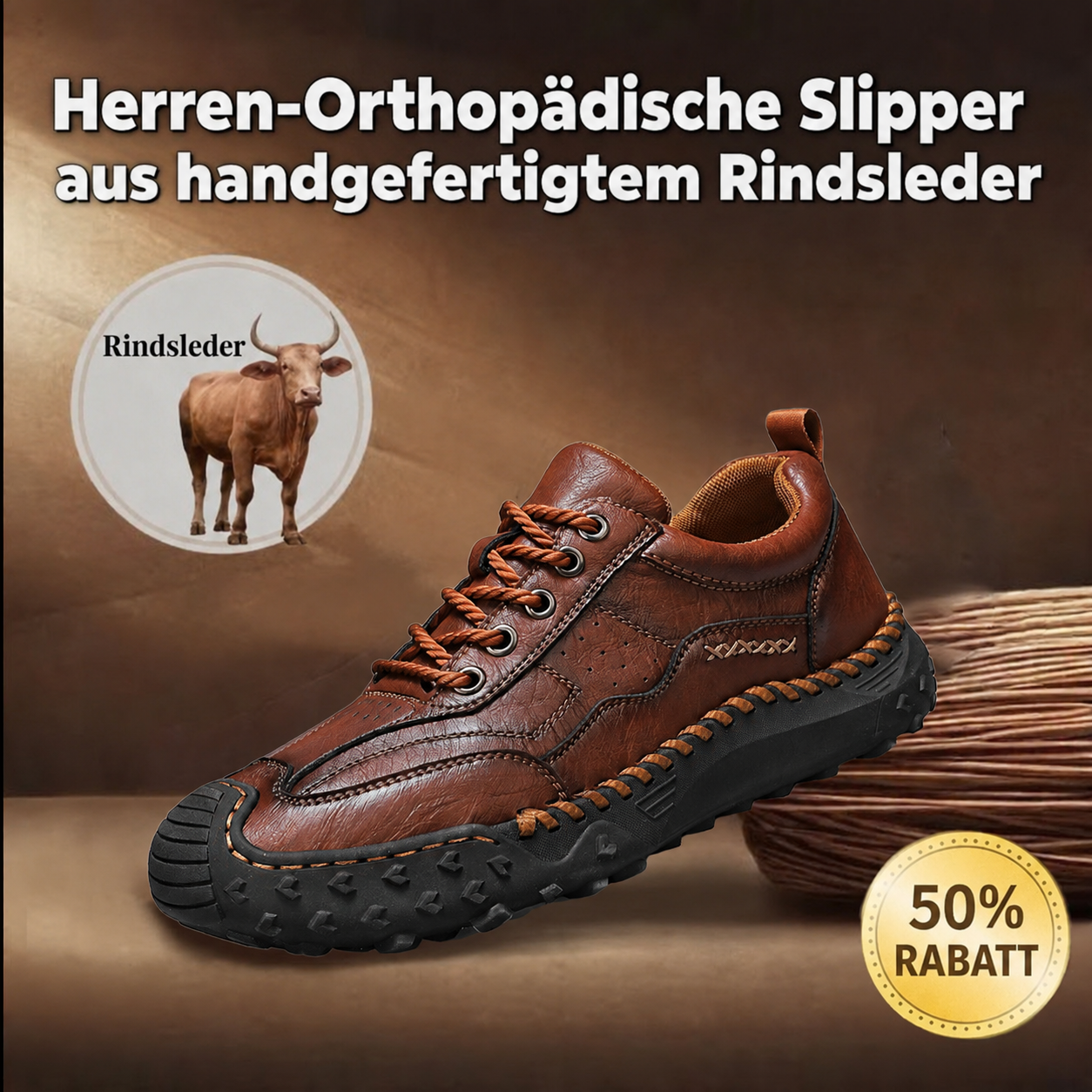 ⏰ 50 % RABATT – Herren-Orthopädieschuhe aus echtem Leder mit rutschfester Sohle