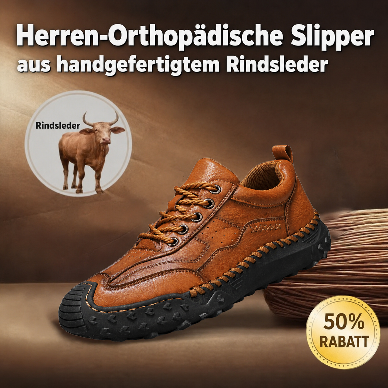 ⏰ 50 % RABATT – Herren-Orthopädieschuhe aus echtem Leder mit rutschfester Sohle