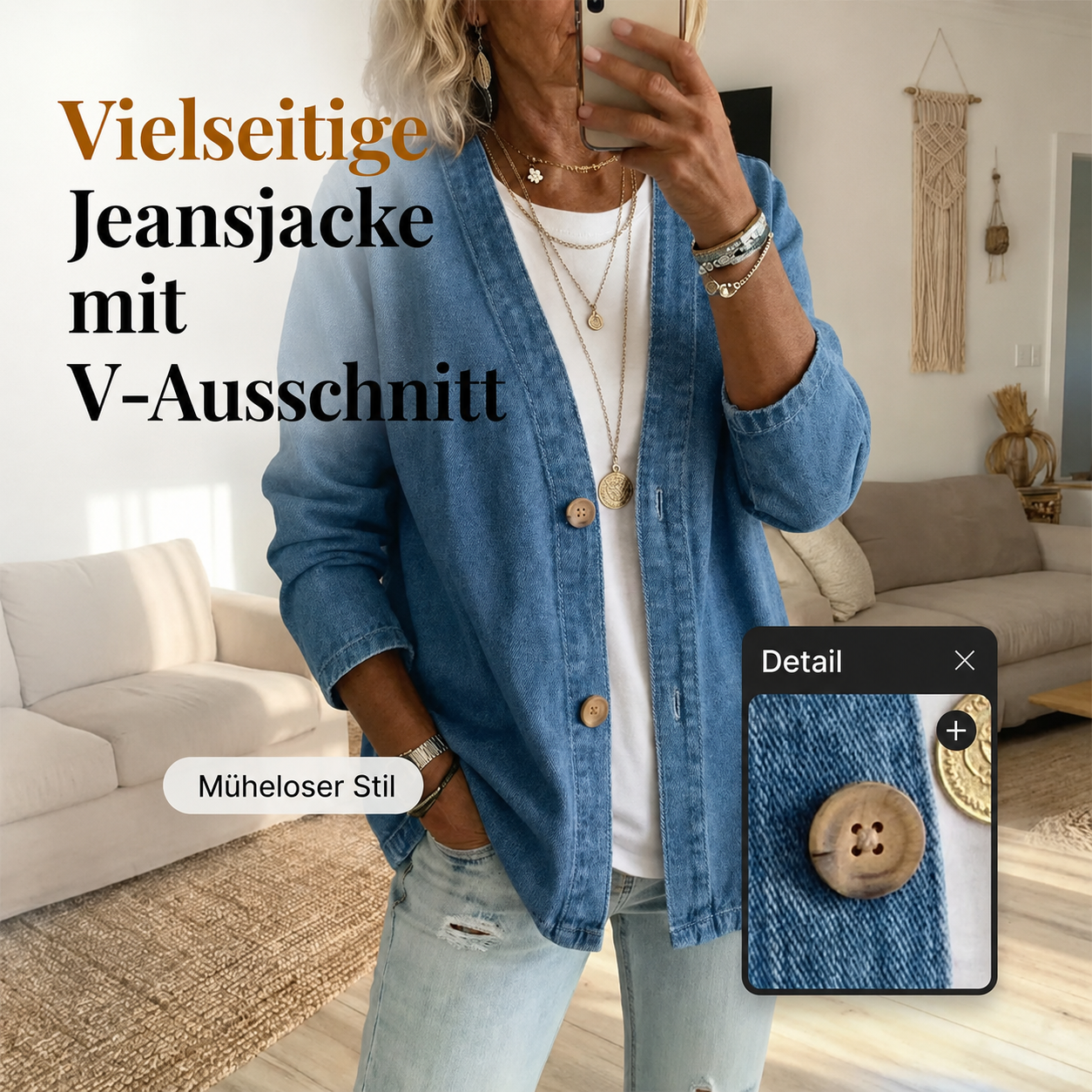 🧥 JETZT 50 % RABATT! ✨ Klassische Damen-Jeansjacke mit Knopfleiste – V-Ausschnitt, atmungsaktives Material & lockere Passform 💙