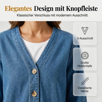 🧥 JETZT 50 % RABATT! ✨ Klassische Damen-Jeansjacke mit Knopfleiste – V-Ausschnitt, atmungsaktives Material & lockere Passform 💙