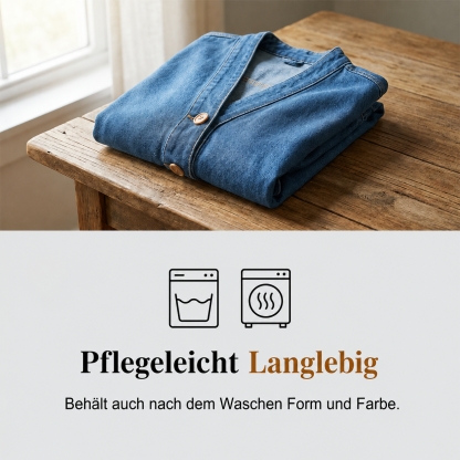 🧥 JETZT 50 % RABATT! ✨ Klassische Damen-Jeansjacke mit Knopfleiste – V-Ausschnitt, atmungsaktives Material & lockere Passform 💙