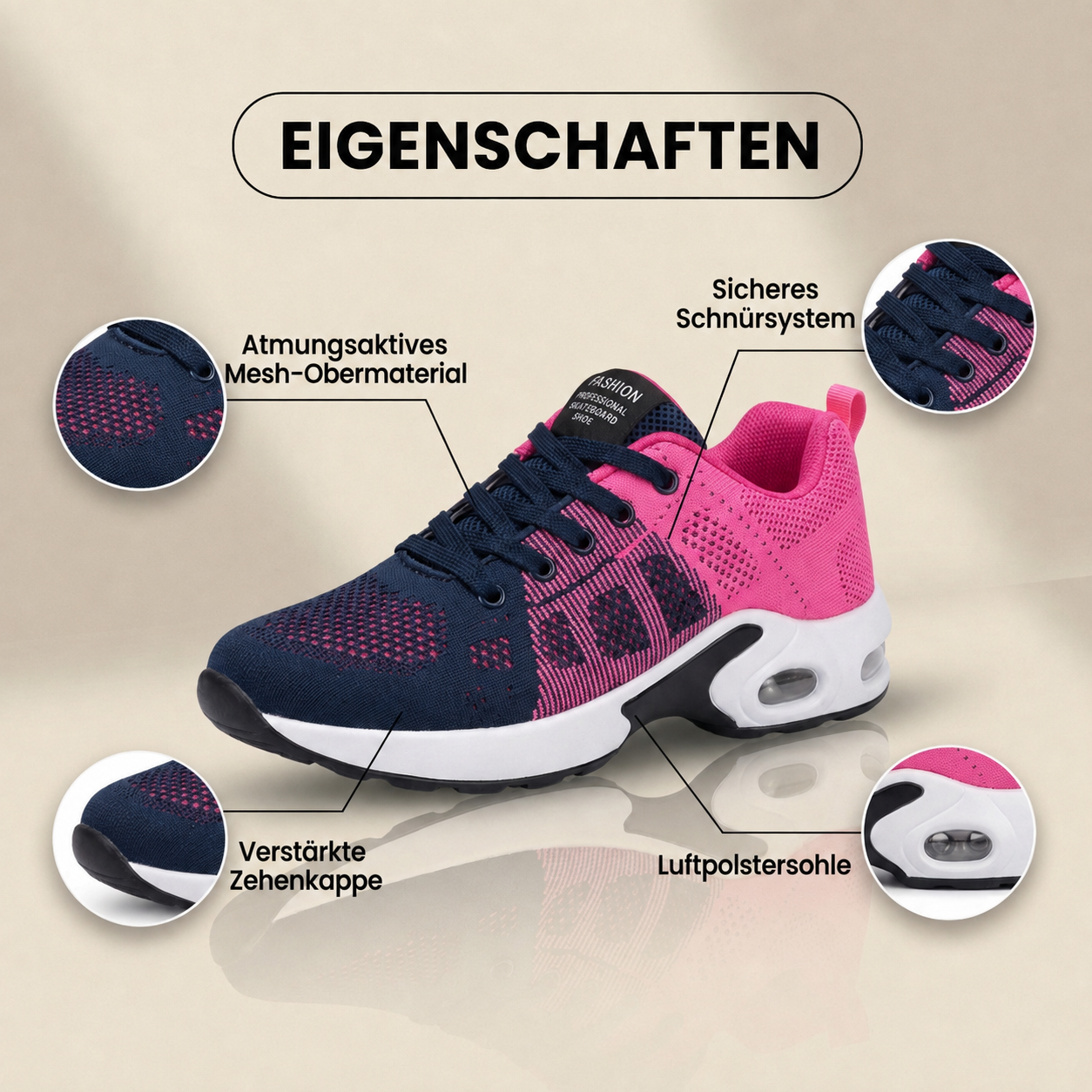 Orthopädische Mesh-Athletic-Sneaker - Farbverlauf und Luftkissen-Sohle