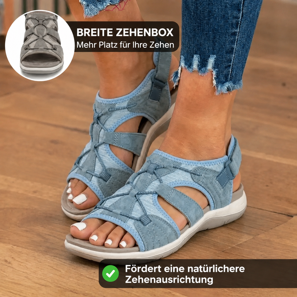 Partie avant large et confortable pour les orteils