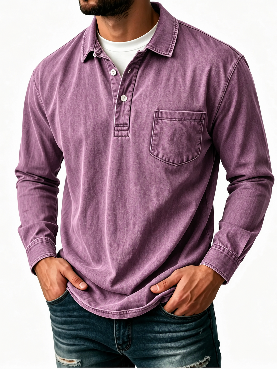 Herren-Freizeit-Poloshirt aus gewaschener Baumwoll-Leinen-Mischung