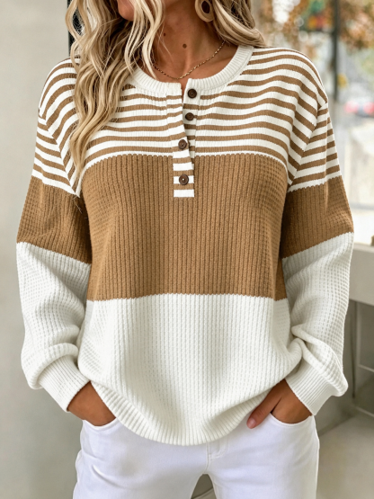 [Copy]🛒 RÄUMUNGSVERKAUF 🔥 Damen-Sweatshirt mit farbenfrohen Streifen und Half-Zip