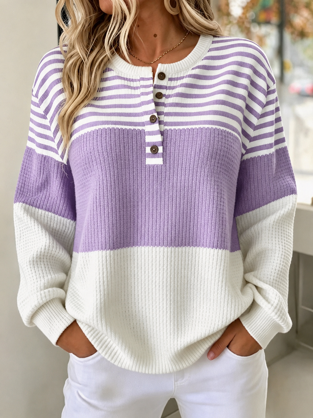 [Copy]🛒 RÄUMUNGSVERKAUF 🔥 Damen-Sweatshirt mit farbenfrohen Streifen und Half-Zip