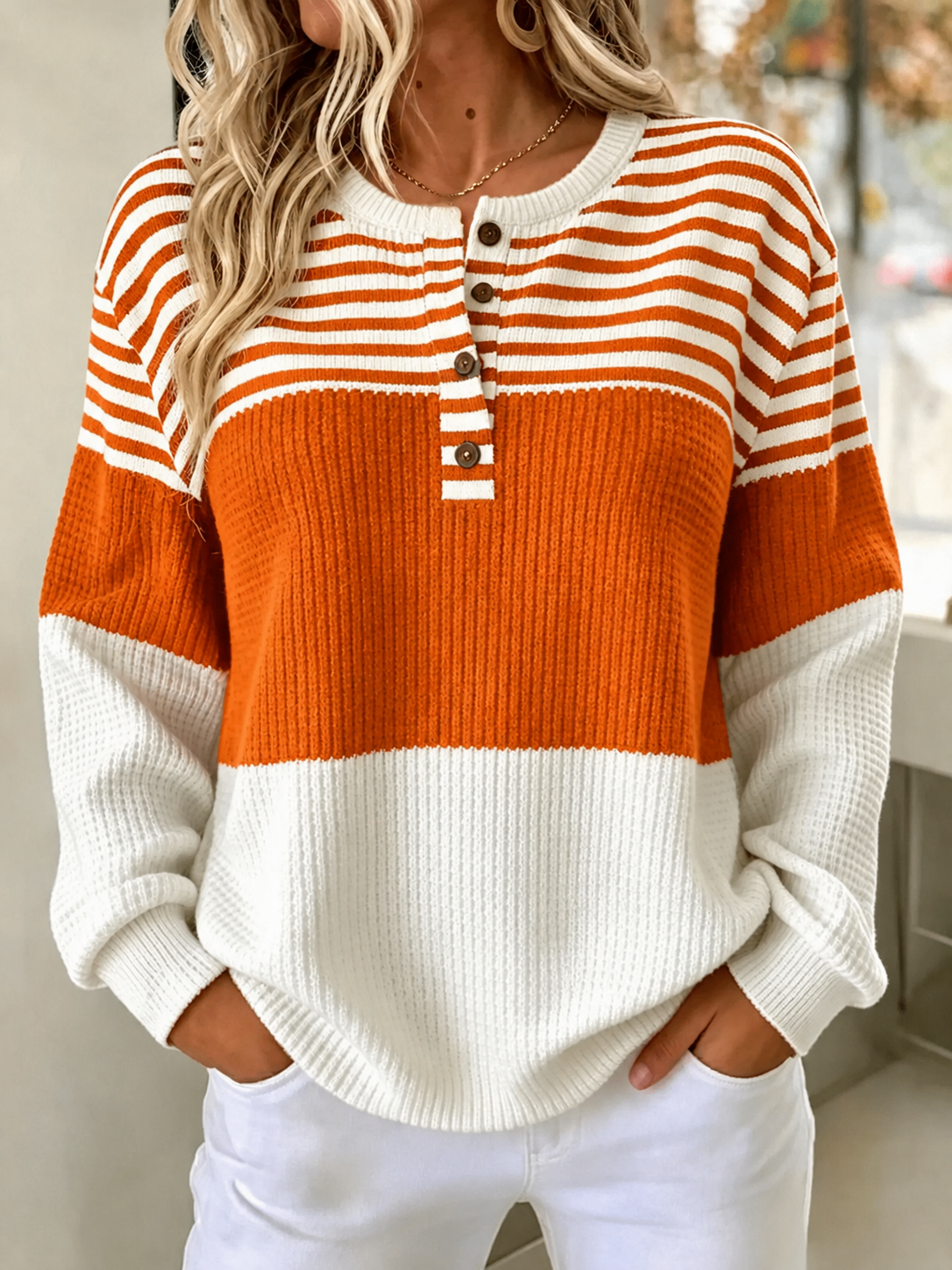 [Copy]🛒 RÄUMUNGSVERKAUF 🔥 Damen-Sweatshirt mit farbenfrohen Streifen und Half-Zip