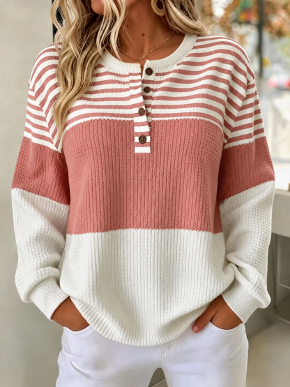 [Copy]🛒 RÄUMUNGSVERKAUF 🔥 Damen-Sweatshirt mit farbenfrohen Streifen und Half-Zip