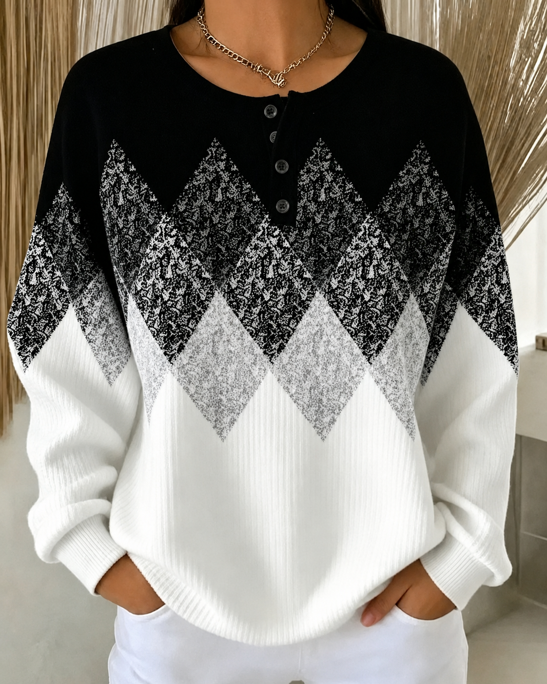 [Copy]🛒 RÄUMUNGSVERKAUF 🔥 Damen Sweatshirt mit Streifenmuster und Knopfleiste Weicher Langarm Pullover