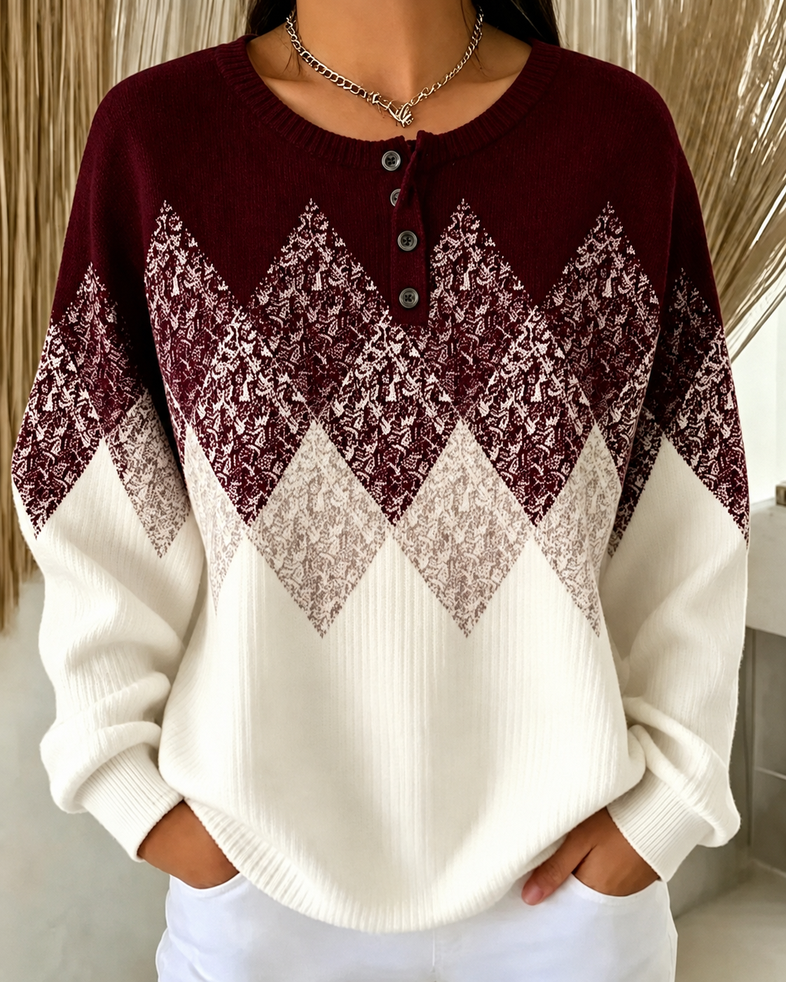 [Copy]🛒 RÄUMUNGSVERKAUF 🔥 Damen Sweatshirt mit Streifenmuster und Knopfleiste Weicher Langarm Pullover