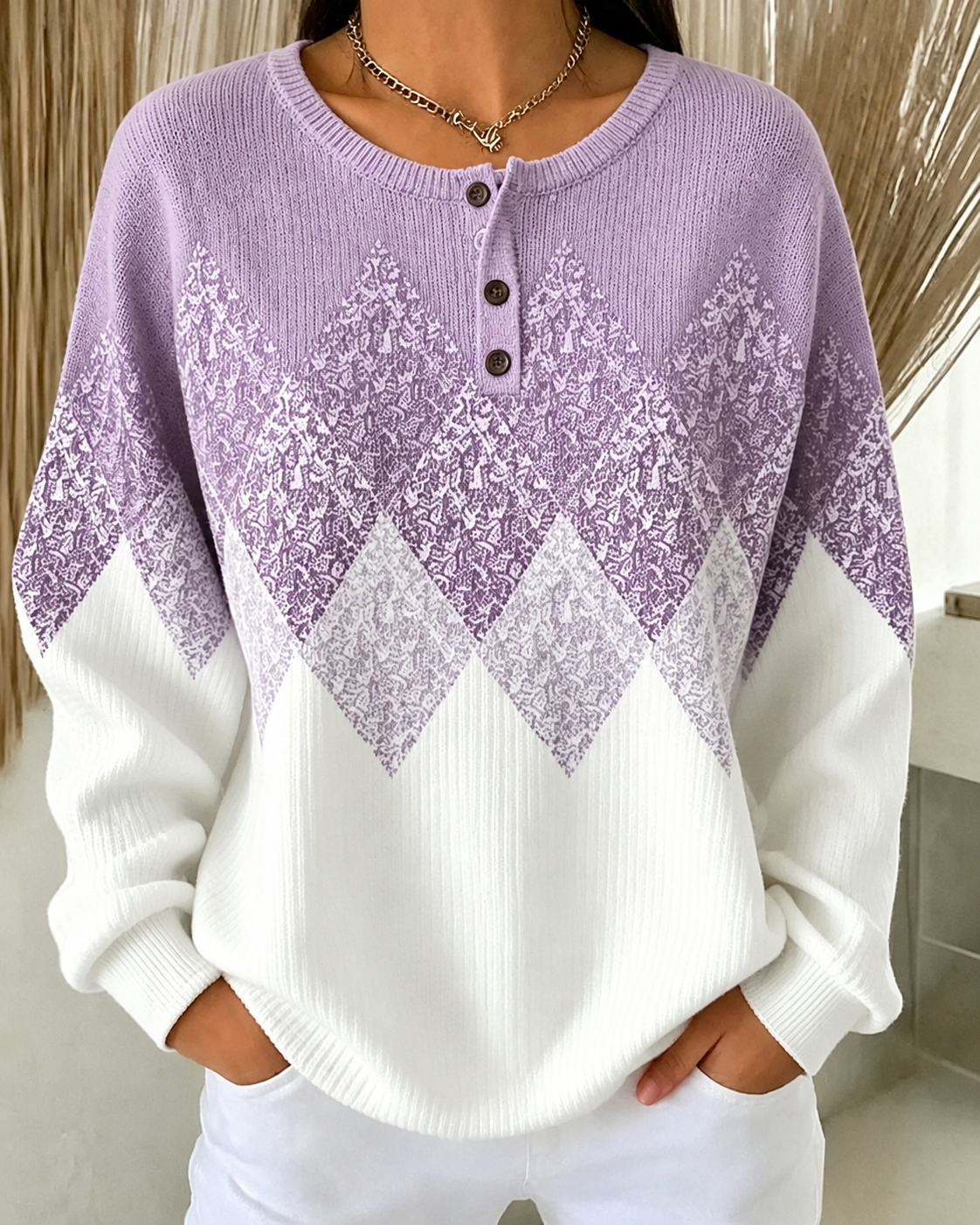 [Copy]🛒 RÄUMUNGSVERKAUF 🔥 Damen Sweatshirt mit Streifenmuster und Knopfleiste Weicher Langarm Pullover