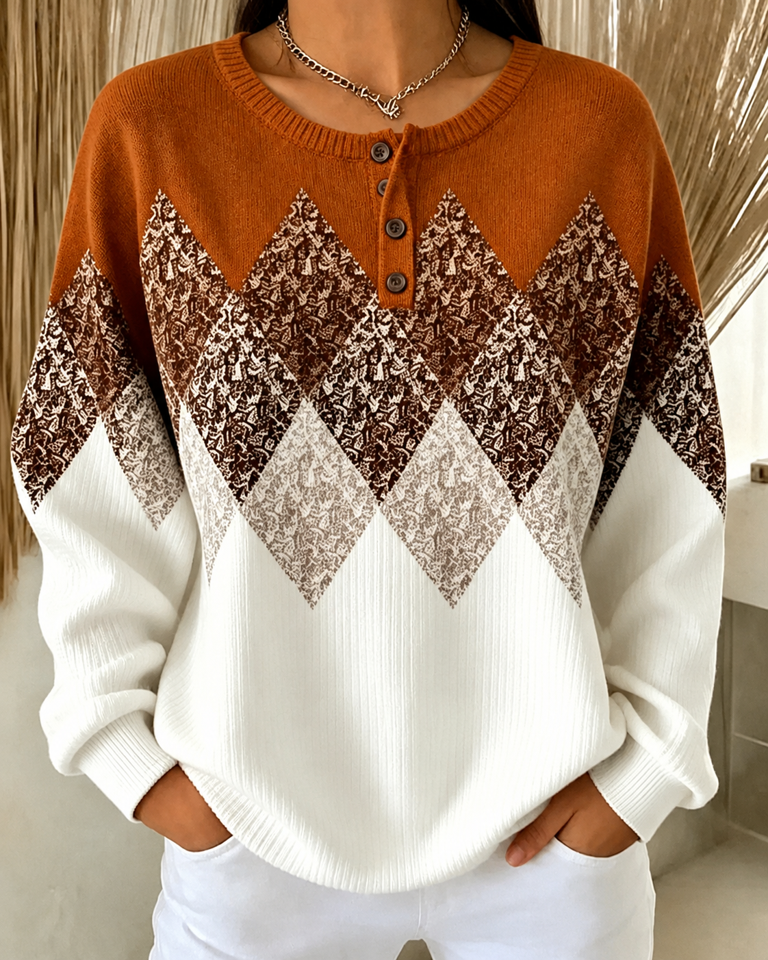 [Copy]🛒 RÄUMUNGSVERKAUF 🔥 Damen Sweatshirt mit Streifenmuster und Knopfleiste Weicher Langarm Pullover