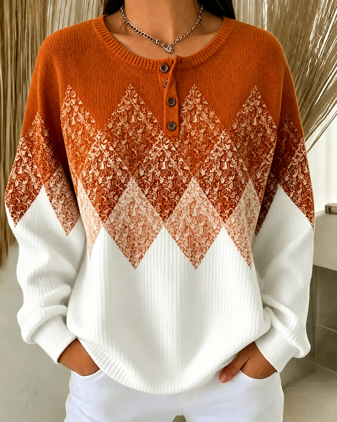 [Copy]🛒 RÄUMUNGSVERKAUF 🔥 Damen Sweatshirt mit Streifenmuster und Knopfleiste Weicher Langarm Pullover