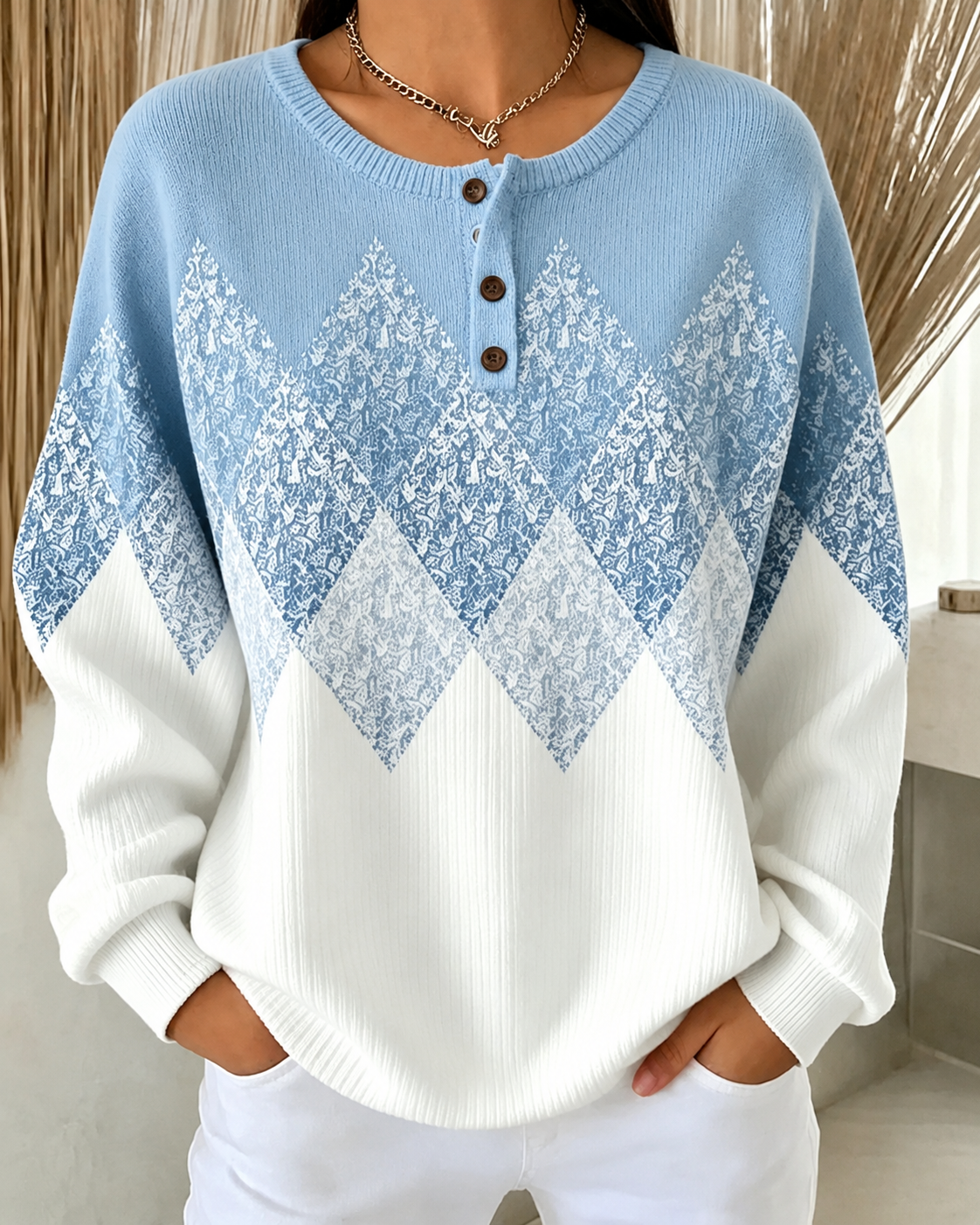 [Copy]🛒 RÄUMUNGSVERKAUF 🔥 Damen Sweatshirt mit Streifenmuster und Knopfleiste Weicher Langarm Pullover