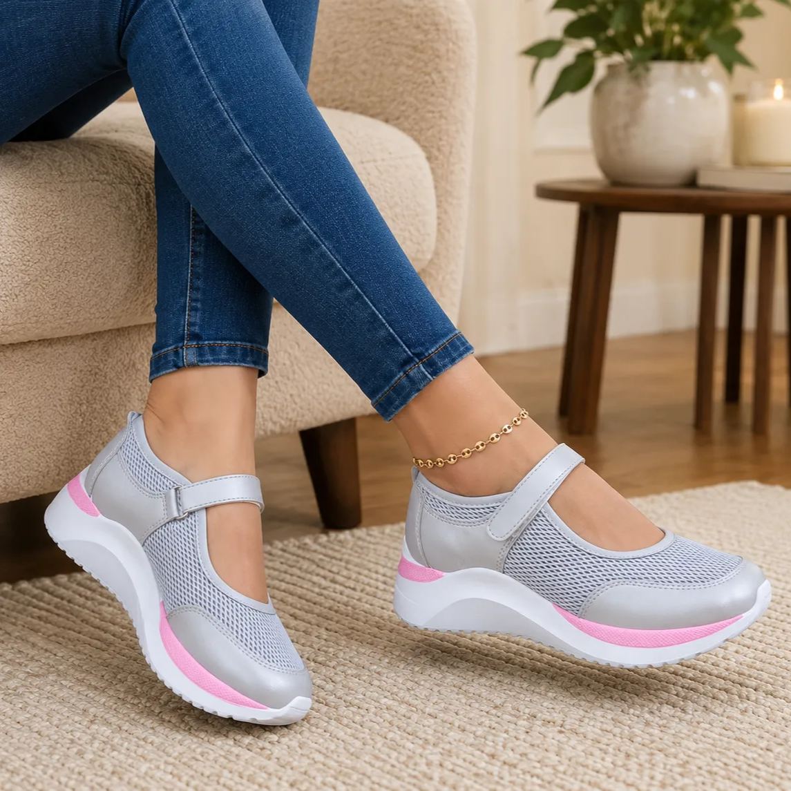 🔥 Nur heute: 70 % Rabatt! Damen Komfort-Mary-Jane Sneaker mit Keilsohle & atmungsaktivem Mesh