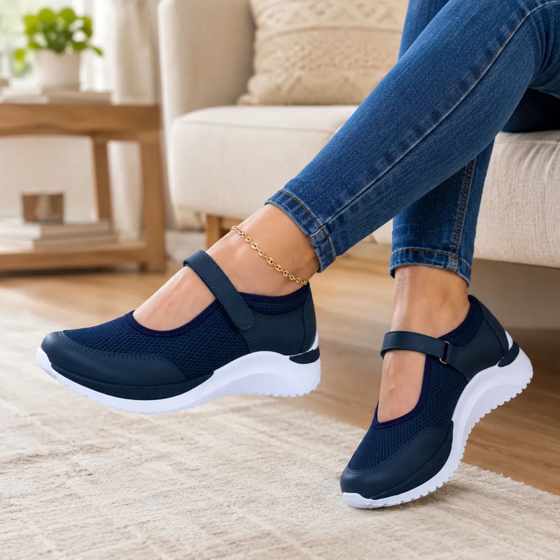 🔥 Nur heute: 70 % Rabatt! Damen Komfort-Mary-Jane Sneaker mit Keilsohle & atmungsaktivem Mesh
