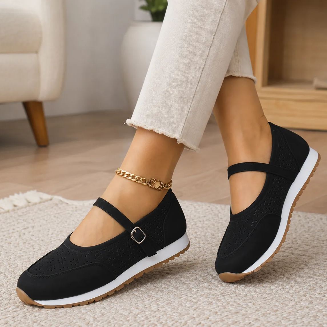 Damen Mary Jane Komfortschuhe – Leichte Atmungsaktive Alltagsschuhe