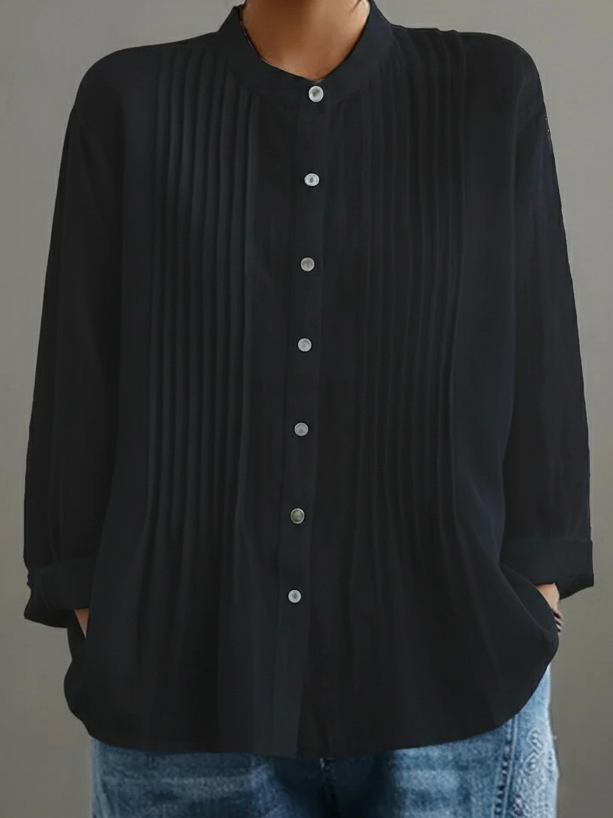 Women's Casual Cotton And Linen Pleated Shirt